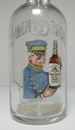Antique Rare Sunny Brook Whiskey Back Bar Glass Bottle Polychrome Enamel As - Is