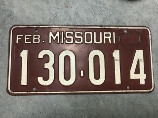 Early 1950’s Missouri License Plate (130 - 014) •vintage• Patina