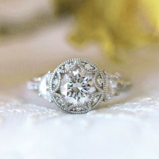 2 Tcw Round Moissanite Vintage Antique 14k White Gold Wedding Engagement Ring