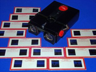 Serviced Vtg Lighted Realist Red Button 3d Stereo Slide Viewer St - 61,  12 Slides