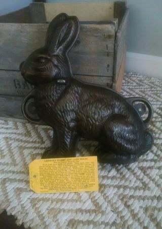 Antique Vintage Griswold Cast Iron Rabbit Cake Mold And Recipe