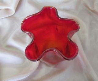 VINTAGE ART HAND MADE ITALIAN MURANO RED COLOR CRYSTAL GLASS VASE 2