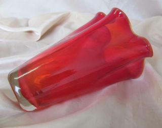 VINTAGE ART HAND MADE ITALIAN MURANO RED COLOR CRYSTAL GLASS VASE 3