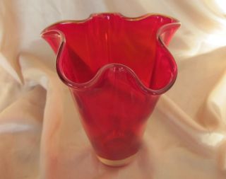 VINTAGE ART HAND MADE ITALIAN MURANO RED COLOR CRYSTAL GLASS VASE 5