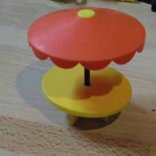 Vintage Fisher Price Little People Umbrella Table Red Yellow 1970 