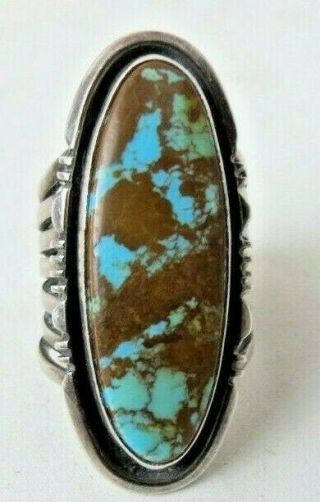 Vintage Usa 925 Sterling Silver Gorgeous Large Turquoise Stone Navajo Ring 6.  5