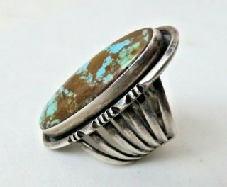 Vintage USA 925 Sterling Silver Gorgeous Large Turquoise Stone Navajo Ring 6.  5 2