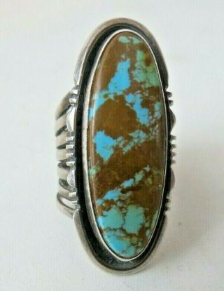 Vintage USA 925 Sterling Silver Gorgeous Large Turquoise Stone Navajo Ring 6.  5 3