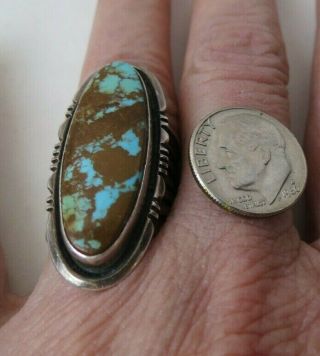 Vintage USA 925 Sterling Silver Gorgeous Large Turquoise Stone Navajo Ring 6.  5 4