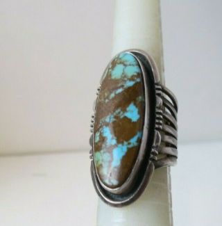 Vintage USA 925 Sterling Silver Gorgeous Large Turquoise Stone Navajo Ring 6.  5 5