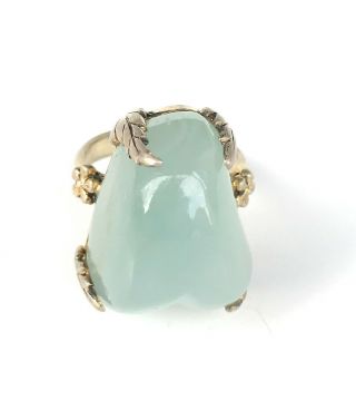 Antique Chinese Gilt Silver Pale Celadon Jade Ring Signed/marked