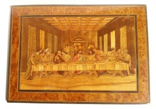 Vintage Handcrafted Inlaid Wood Marquetry Panel " The Last Supper " - 13 " X 19 "