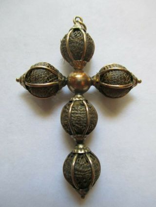 Antique 12k Gold Encased Woven Hair Mourning Cross Pendant