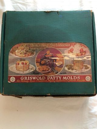Rare Vintage Griswold No.  3 Patty Mold Set,  Includes Recipe Card