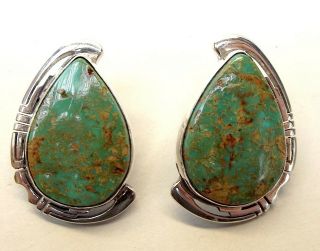 Vtg Navajo Jerry T Nelson Sterling Silver Large Turquoise Stud Earrings Navajo