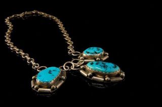 Vintage Navajo Blue Turquoise Wj Sterling Silver Necklace A801 - 251
