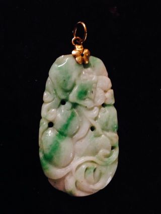 Antique Chinese White & Green Moss In Snow Jade Pendant