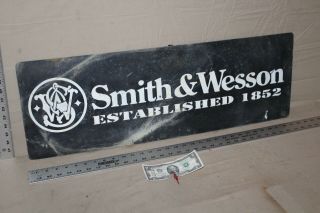 Rare Vintage Smith & Wesson Ammo Guns Dealer Painted Metal Sign Hunting Gas Oil