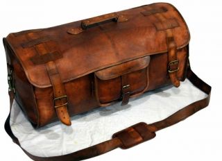 Brown Leather Handmade Travel Luggage Vintage Overnight Weekend Duffel Gym Bag