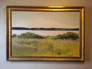 Vintage Framed Oil Painting Of England Coastal Scene,  Signed " Nelson 1984 "