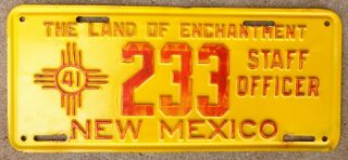 Vintage 1941 Mexico Staff Officer Automobile License Plate