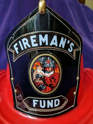 Vintage Cairns & Brother Metal Fireman ' s Fund Fire Helmet. 2