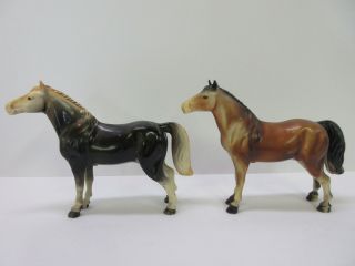 2 Vintage 8 " Hard Plastic Horses Marked Hong Kong Sw 2152