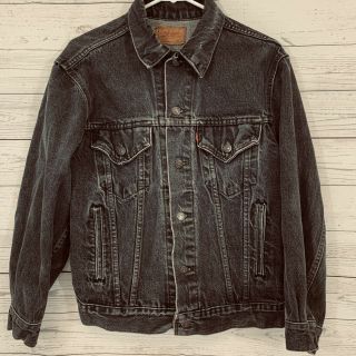 Vintage 1980s Black Gray Levis Moto Denim Jacket 44 Large Made In The Usa