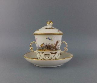 Antique German Meissen Style Dresden Chocolate Porcelain Cup And Saucer