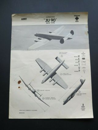 1944 18.  5 " X 24.  8 " Navy Aircraft Id Poster - German Junkers " Ju 90 "
