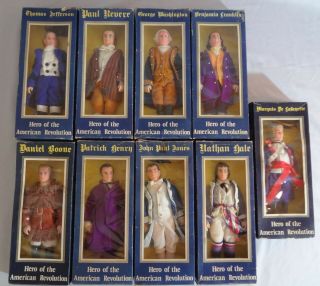 1974 Vintage Hero Of The American Revolution 8 " Complete Set Of 9 In Boxes L@@k