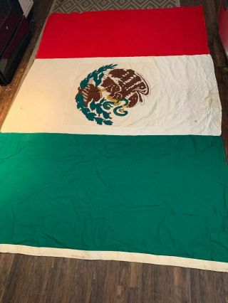 Antique Mexican Flag Vintage Large 8feet By 5.  6 Feet