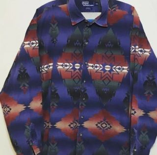 Polo Ralph Lauren Vintage Indian Xxl Shirt Aztec Southwest Beacon Rare Stadium