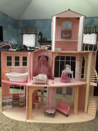 Rare 2006 Vintage Mattel Barbie 3 Story Dream House Foldable W/furniture