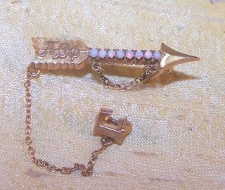Vintage Pi Beta Phi Sorority 10k Gold Member Pin / Badge,  Opals,  Gamma 1953 Old