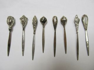 Sterling Silver Group 8 Mixed Cocktail / Hors D’ouevres Picks V Good Cond