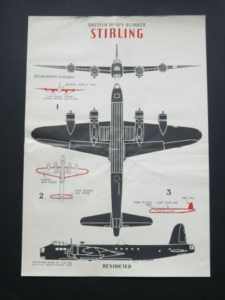 1942 14 " X 20 " Aaf Aircraft Id Poster - British Stirling Heavy Bomber