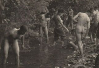 049 Vintage Photo Soldiers Nackte Nackter Bathing Washing Gay Int?