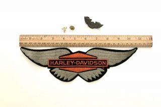 Vtg Harley Davidson Silver Wings Patch,  2 Pins