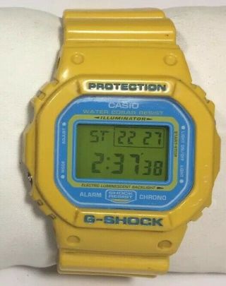 Vtg Men Casio Watch G - Shock 1545 Dw5600cs Yellow Case Blue Face Chrono 200m Dive