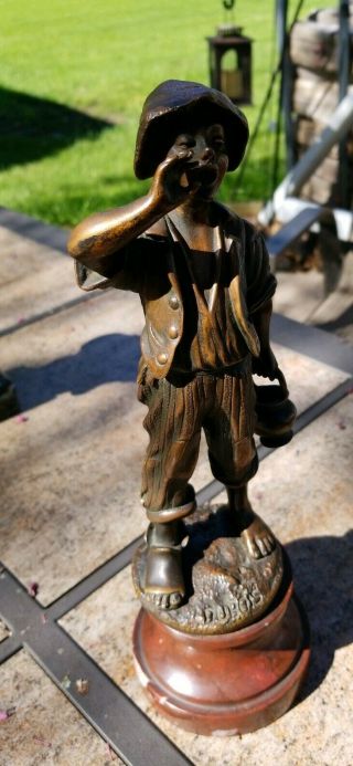 Fine Antique French Bronze Sculpture Of Boy W/ Kettle Paul Dubois C.  1920