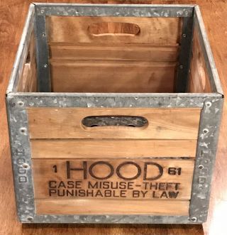 Hood Milk Metal/wooden Vintage Carrying Crate Box Rare