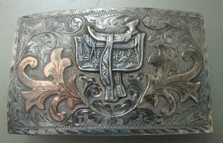 Vintage Jalisco Mexico 925 Sterling Silver Western Horse Saddle Belt Buckle