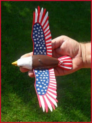 Ice Fishing Decoy Patriotic Bald Eagle Folk Art by Sheila Cates 6