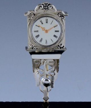 C1960 Dutch 834 Solid Silver Doll House Miniature Grandfather Wall Clock