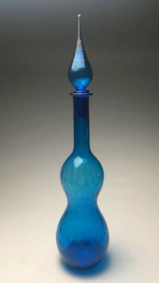 Large Vintage Blue Glass Italian Empoli Bottle Decanter