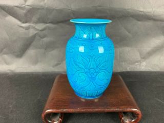 19th/20th C.  Chinese Turquoise - Glazed Incised ‘lotus’ Small Vase