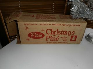 Vintage Peco 2 ' Deluxe Aluminum Pom Pom Christmas Tree Table Top Complete w/Box 2