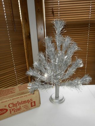 Vintage Peco 2 ' Deluxe Aluminum Pom Pom Christmas Tree Table Top Complete w/Box 4