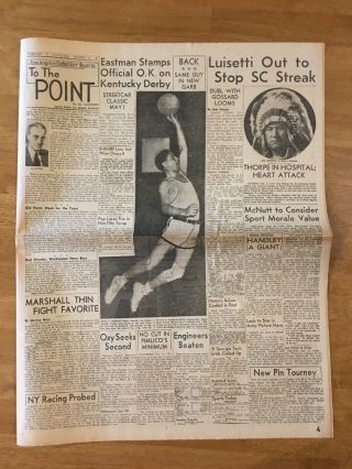 February 12 1943 La Examiner Newspaper Hank Luisetti Basketball,  Jim Thorpe